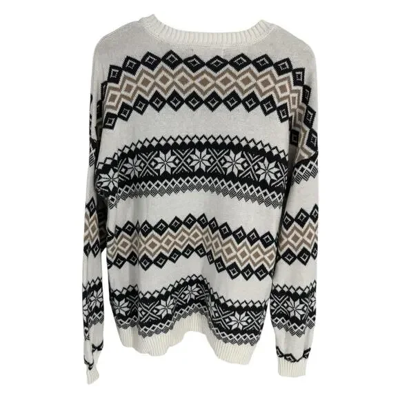 Hollister Women’s S Small Oversized Crewneck Sweater Fair Isle Cream Black Tan - Picture 6 of 14